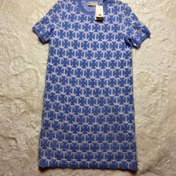 Tory Burch NWT Boucle Logo Dress Blue Hydrangea Women’s Size Small - Picture 1 of 6